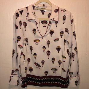 Hot air balloon print long sleeve blouse